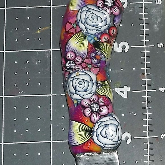 Fixed blade knife 7" Floral Polymer Handle, Leather sheath - Picture 6 of 14